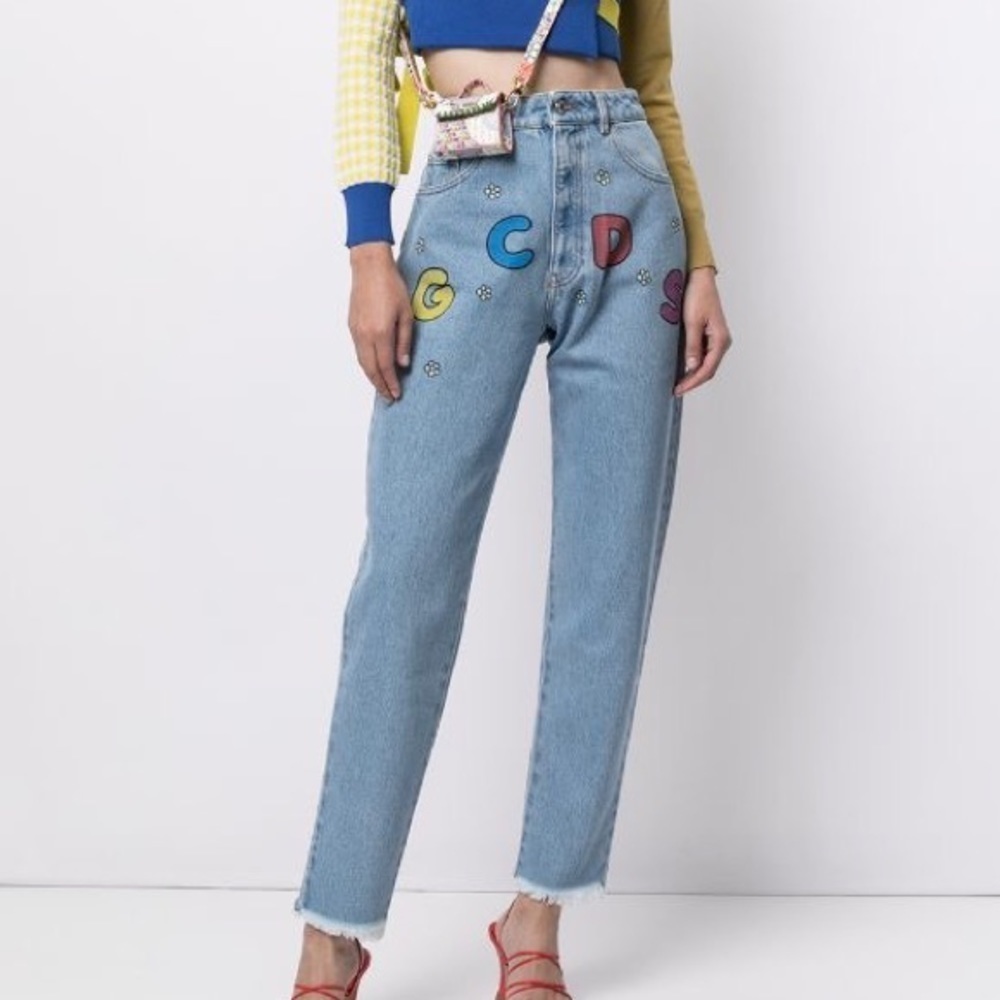 GCDS Jeans Womens 26 Blue Straight Leg Branded Streetwear Luxury Jeans Retro